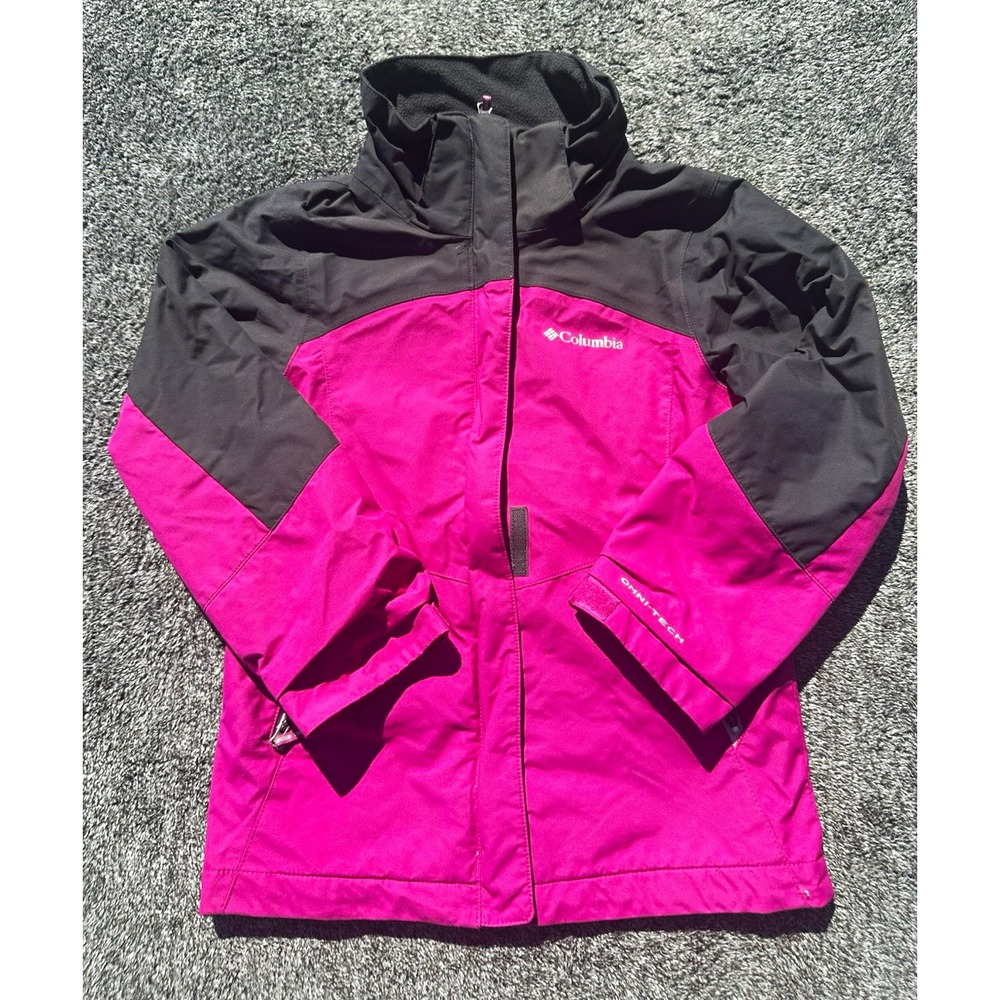 Columbia Girls S 7/8 Omni-Tech Interchange Jacket Pink Black Waterproof Hooded